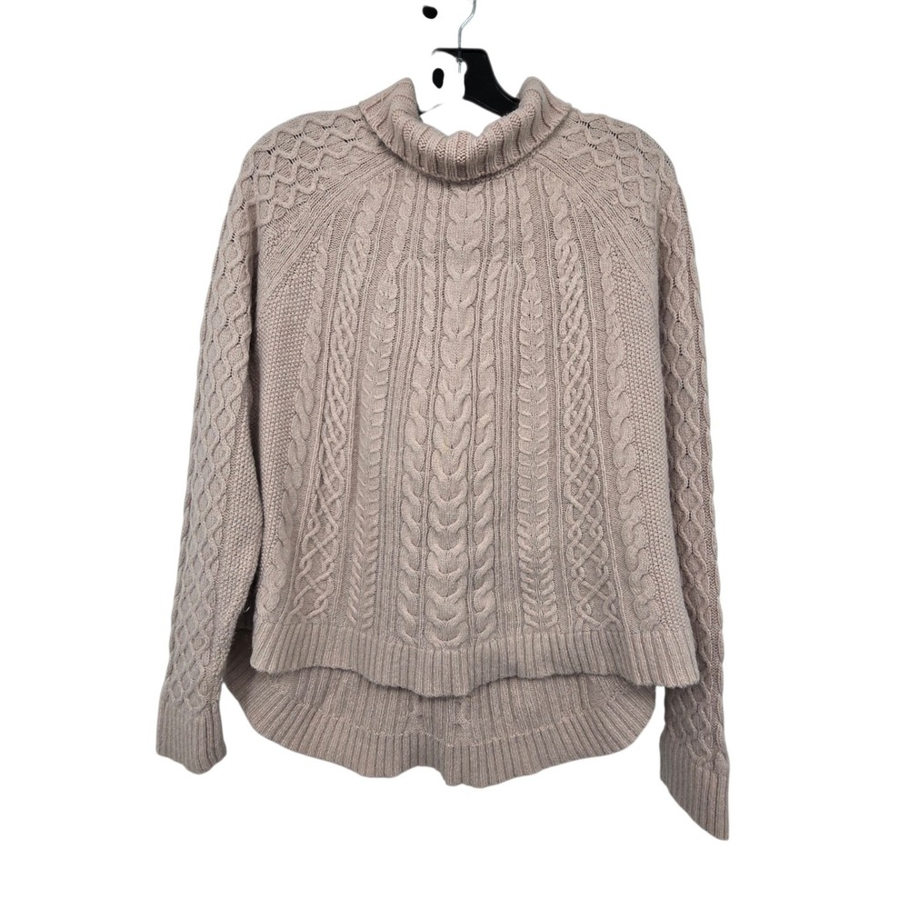 Ann Taylor Cable Knit Turtleneck Sweater Women L Pink Hi Lo Hem Soft Warm Winter